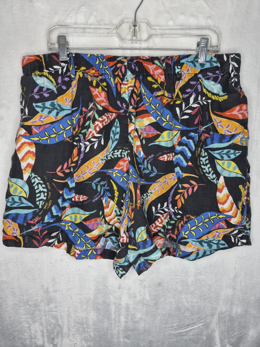 Johnny Was JW Los Angeles Tropical Leaf Linen Shorts Black Womens Large